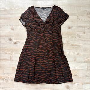 Madewell V-Neck Mini Dress in Abstract Animal | Brown/Black Size 8